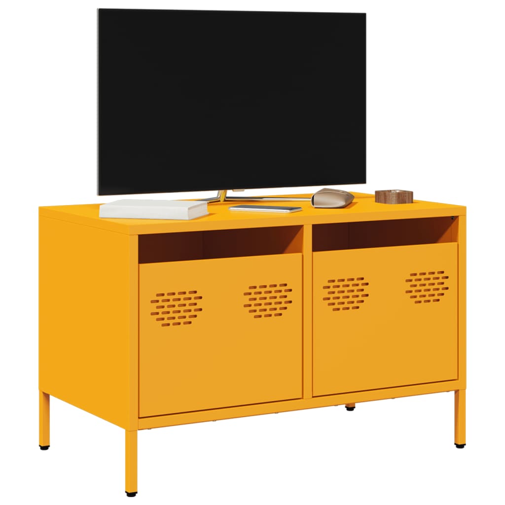 vidaXL Szafka RTV, musztardowa, 68x39x43,5 cm, stal walcowana na zimno