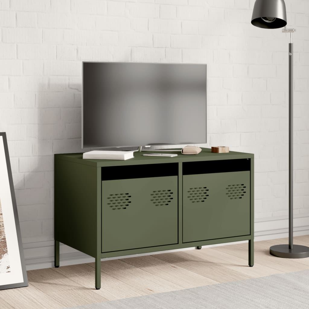 vidaXL Szafka RTV, oliwkowa, 68x39x43,5 cm, stal walcowana na zimno