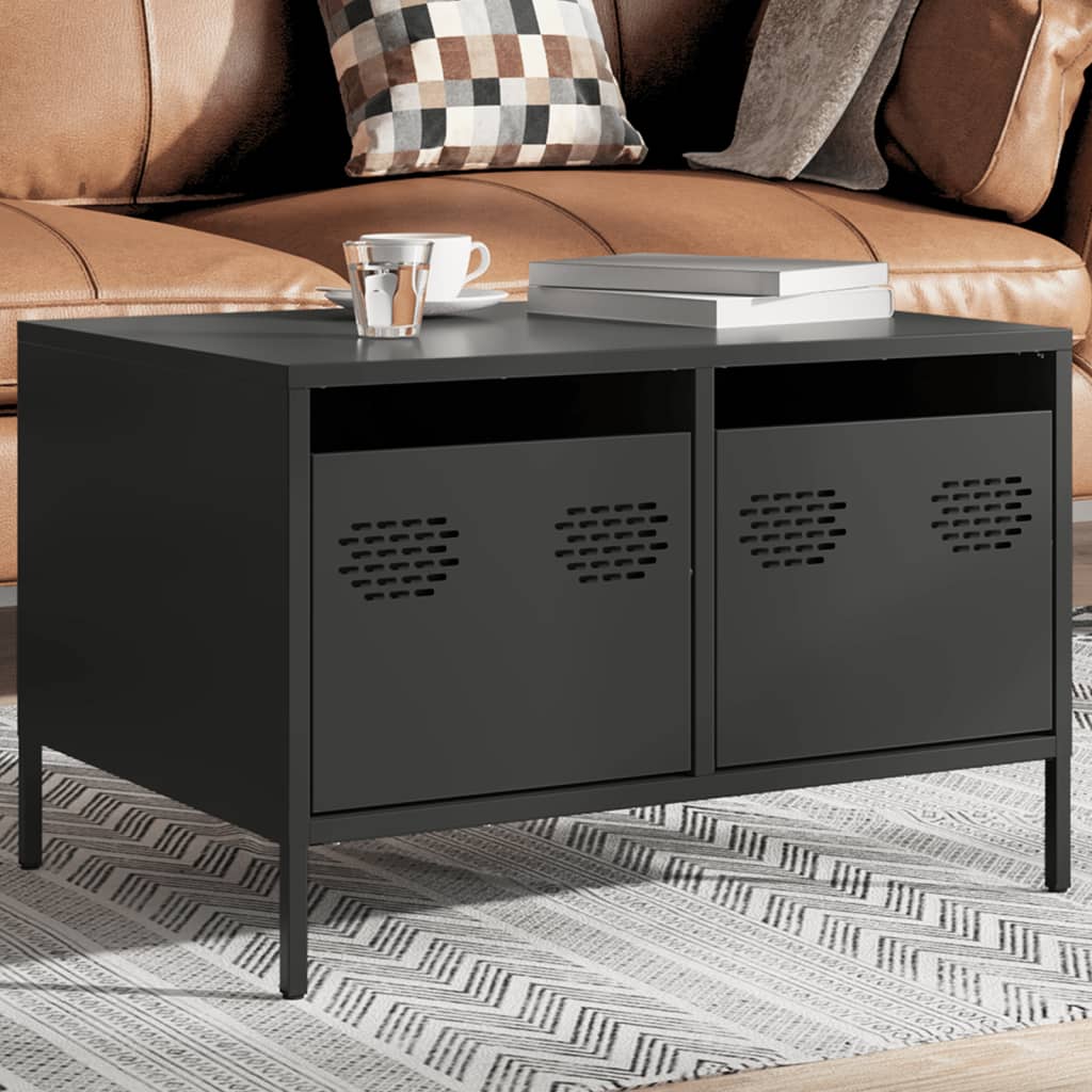 vidaXL Szafka RTV, czarna, 68x50x43,5 cm, stal walcowana na zimno