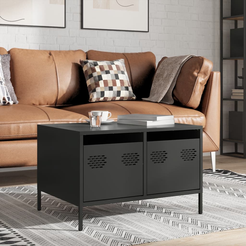 vidaXL Szafka RTV, czarna, 68x50x43,5 cm, stal walcowana na zimno