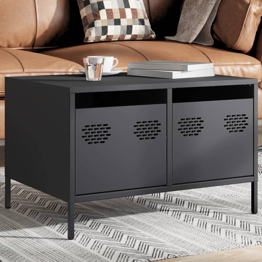 vidaXL Szafka RTV, czarna, 68x50x43,5 cm, stal walcowana na zimno