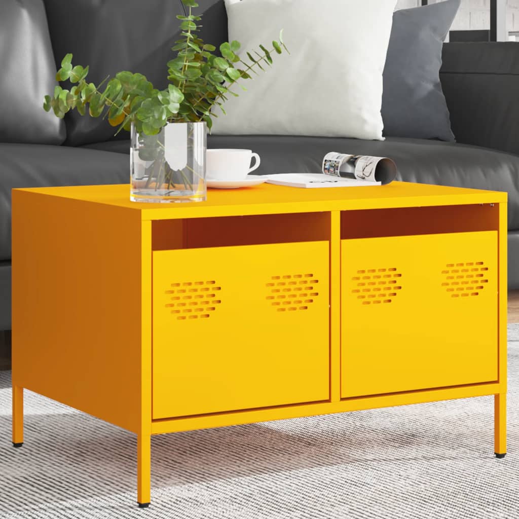 vidaXL Szafka RTV, musztardowa, 68x50x43,5 cm, stal walcowana na zimno