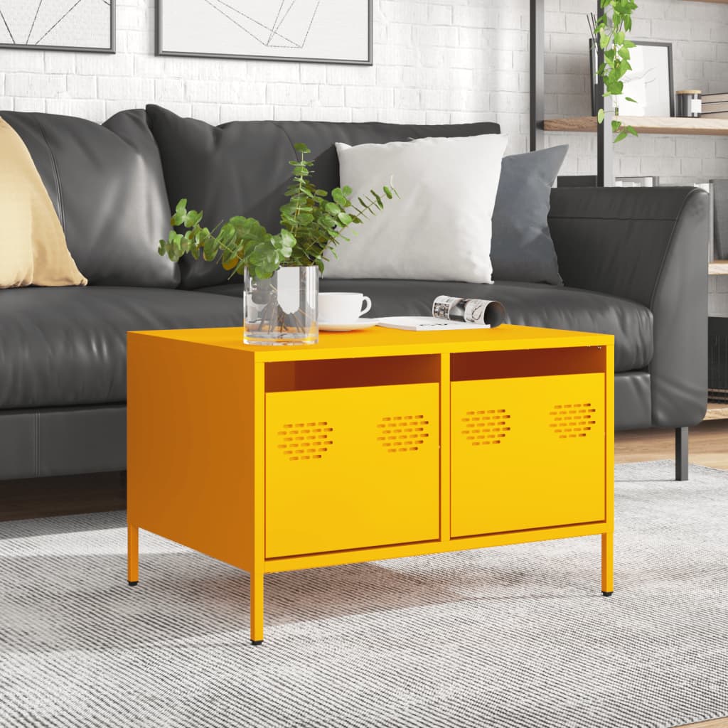 vidaXL Szafka RTV, musztardowa, 68x50x43,5 cm, stal walcowana na zimno