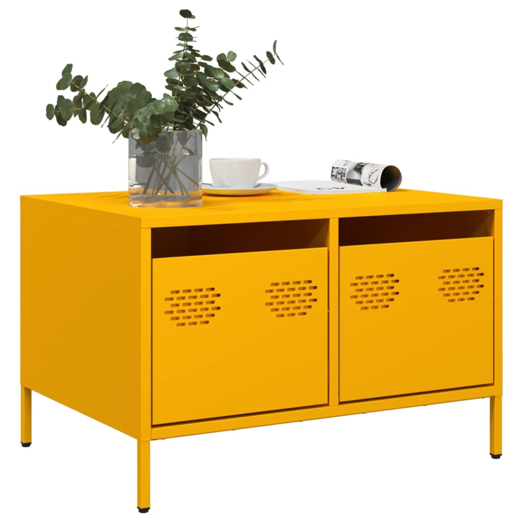 vidaXL Szafka RTV, musztardowa, 68x50x43,5 cm, stal walcowana na zimno