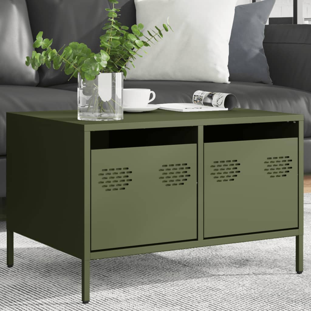 vidaXL Szafka RTV, oliwkowa, 68x50x43,5 cm, stal walcowana na zimno