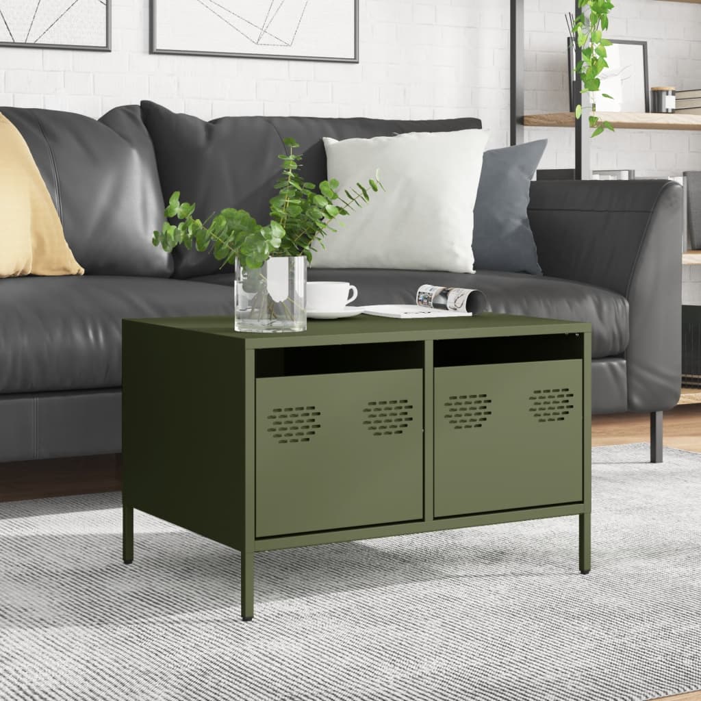 vidaXL Szafka RTV, oliwkowa, 68x50x43,5 cm, stal walcowana na zimno