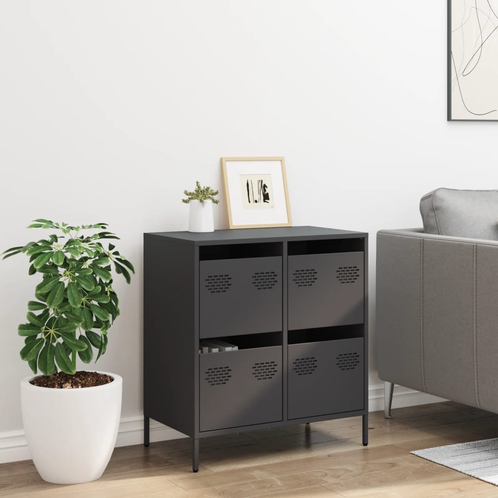 vidaXL Szafka, czarna, 68x39x73,5 cm, stal walcowana na zimno