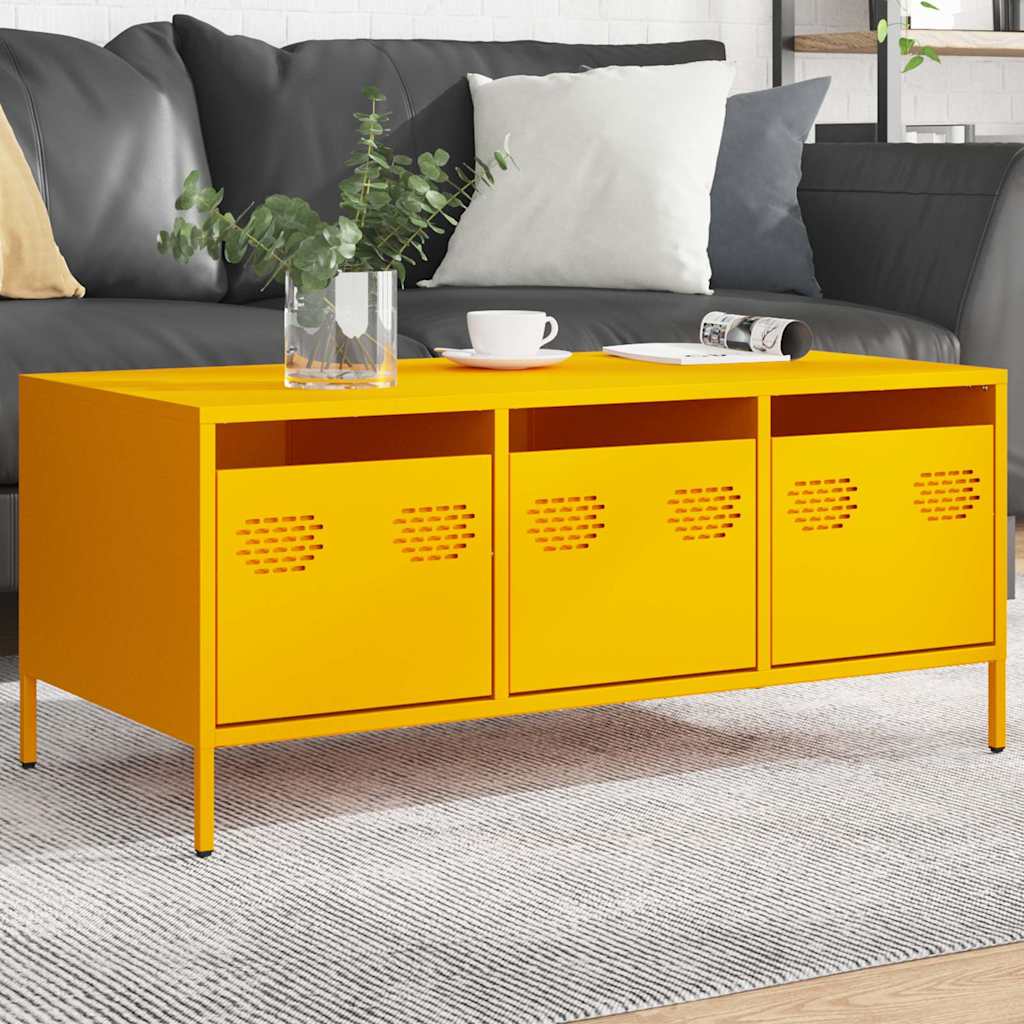 vidaXL Stolik kawowy, musztarda, 101,5x50x43,5 , stal