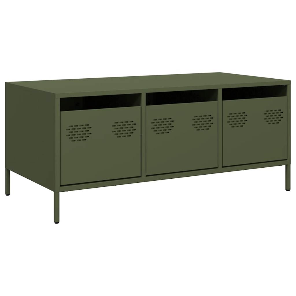 vidaXL Stolik kawowy, oliwkowy, 101,5x50x43,5 cm, stal