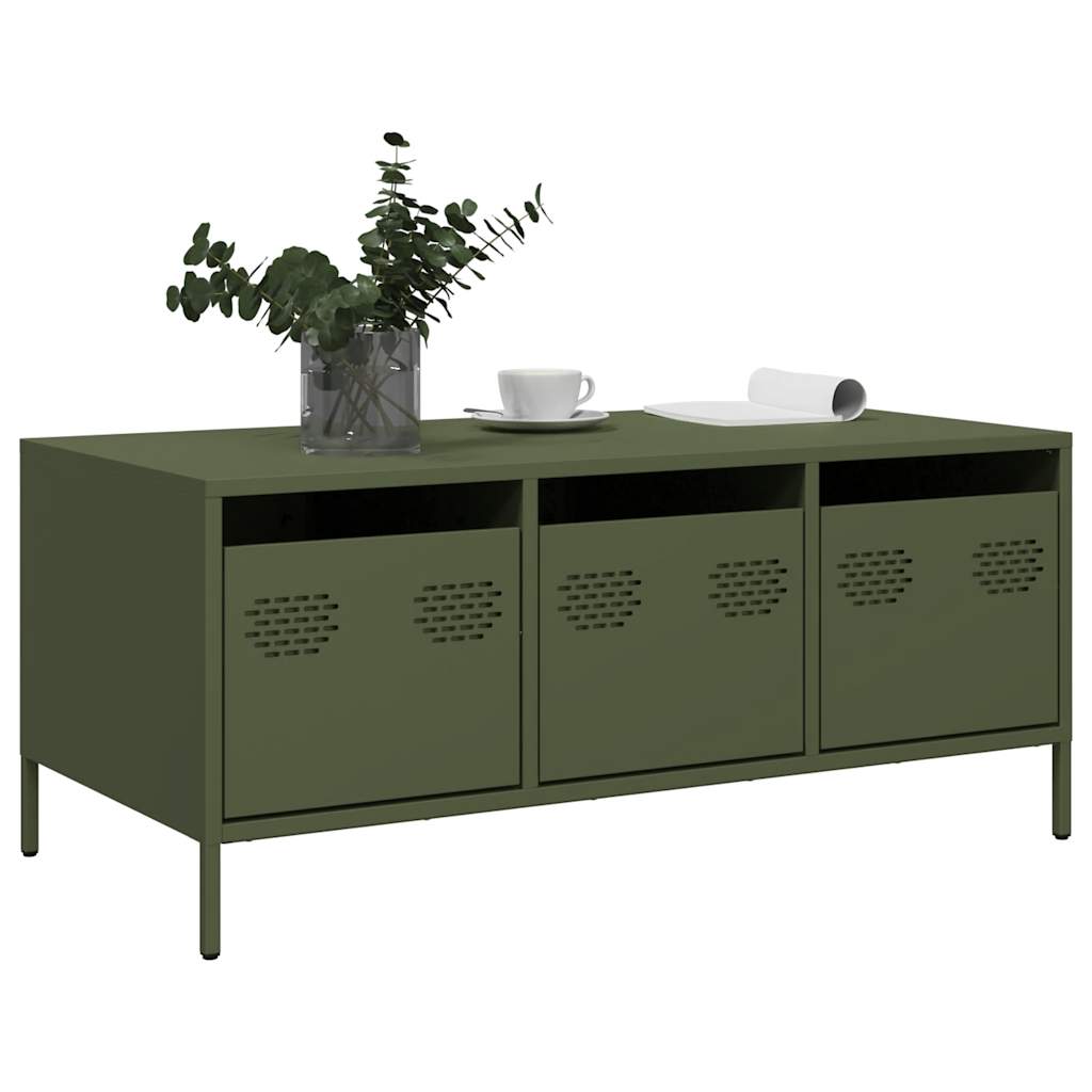 vidaXL Stolik kawowy, oliwkowy, 101,5x50x43,5 cm, stal