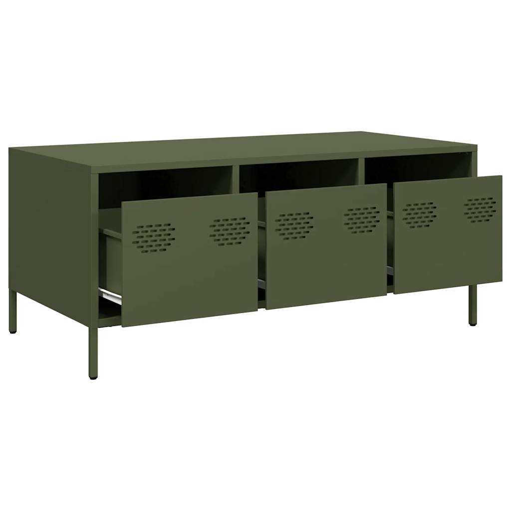 vidaXL Stolik kawowy, oliwkowy, 101,5x50x43,5 cm, stal