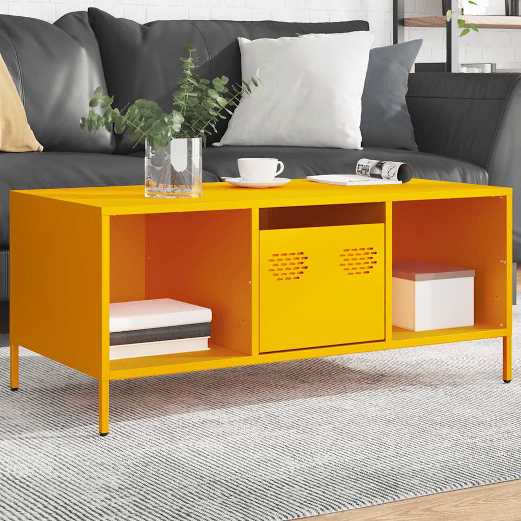 vidaXL Stolik kawowy, musztarda, 101,5x50x43,5 , stal