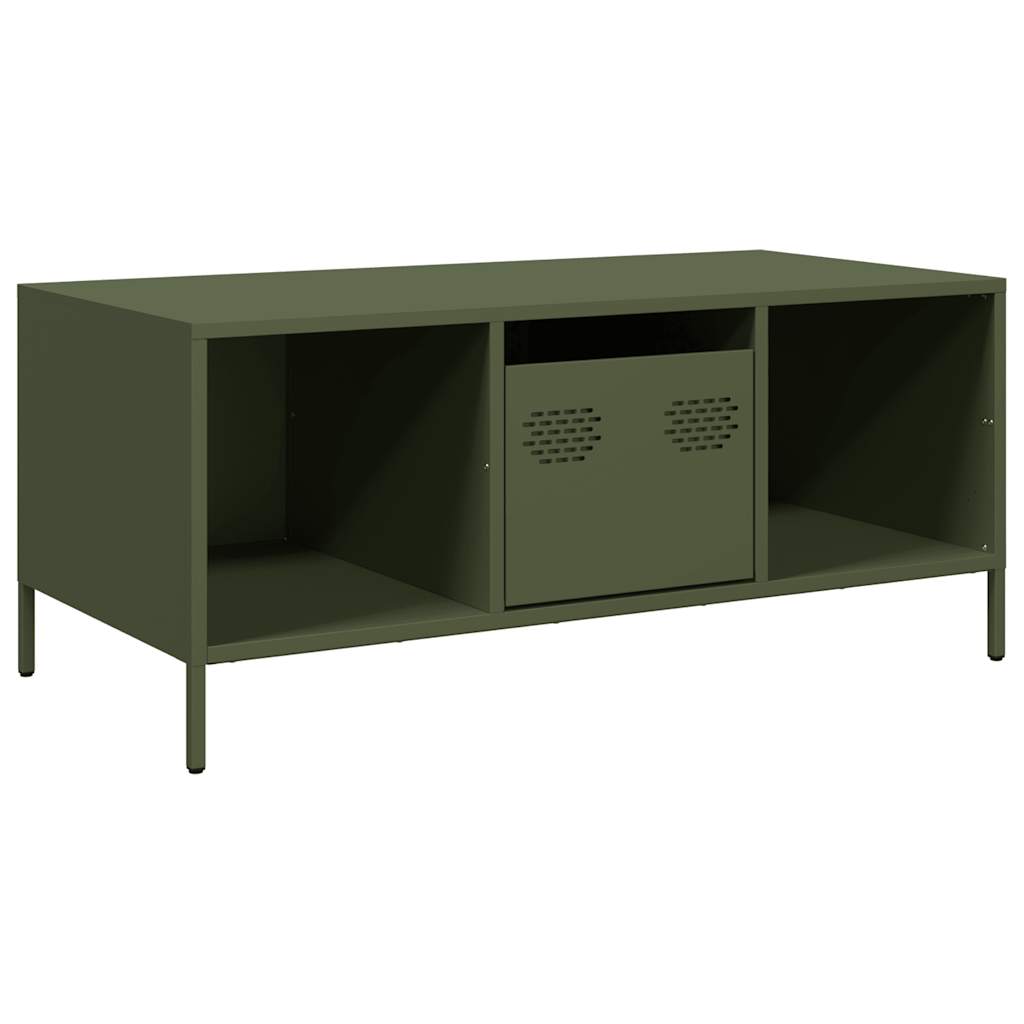 vidaXL Stolik kawowy, oliwkowy, 101,5x50x43,5 cm, stal