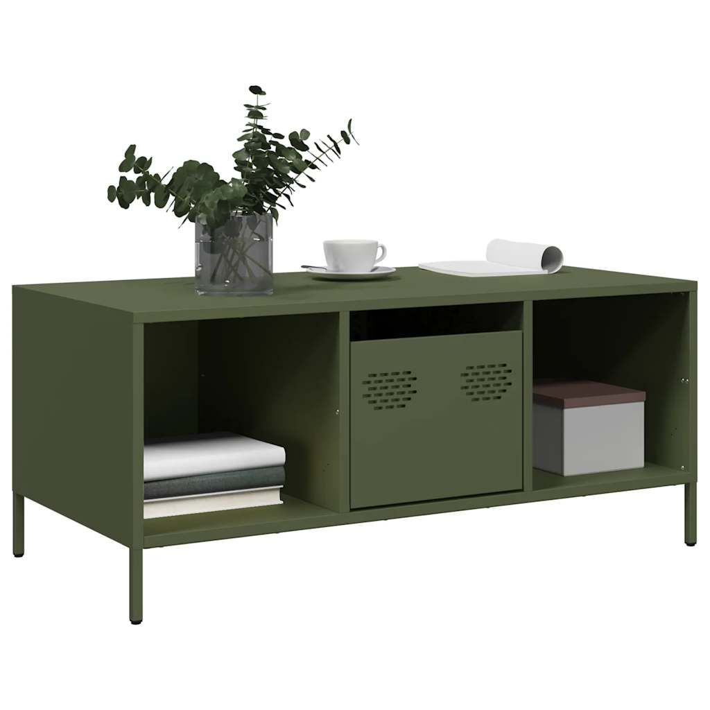 vidaXL Stolik kawowy, oliwkowy, 101,5x50x43,5 cm, stal