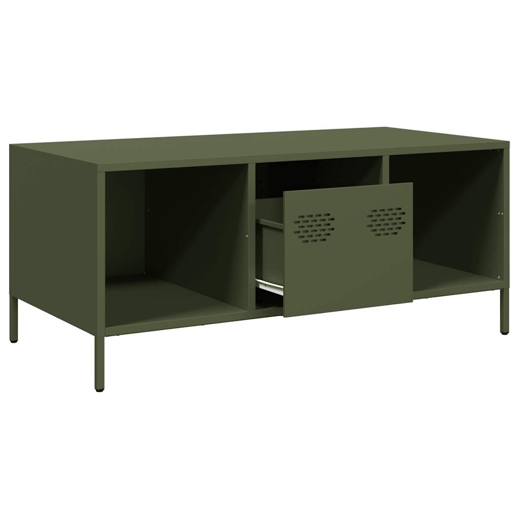 vidaXL Stolik kawowy, oliwkowy, 101,5x50x43,5 cm, stal