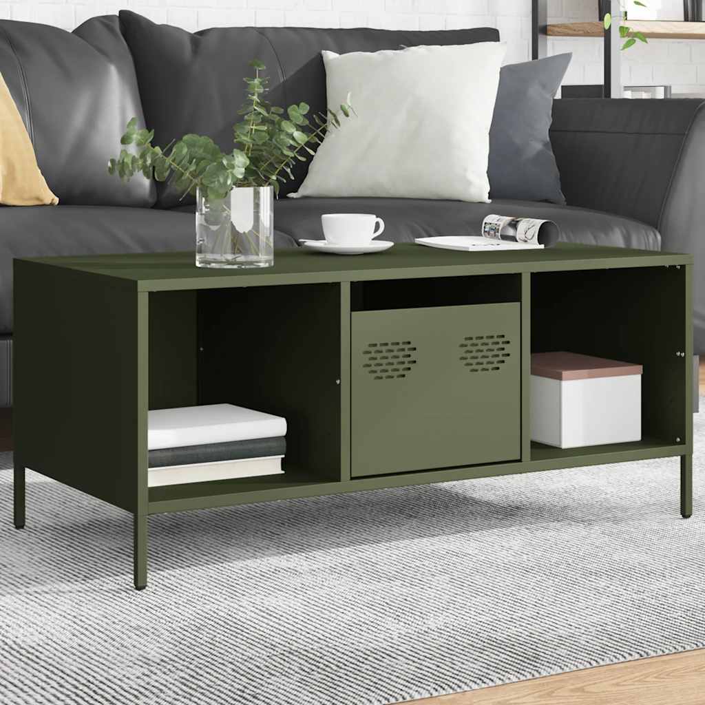 vidaXL Stolik kawowy, oliwkowy, 101,5x50x43,5 cm, stal