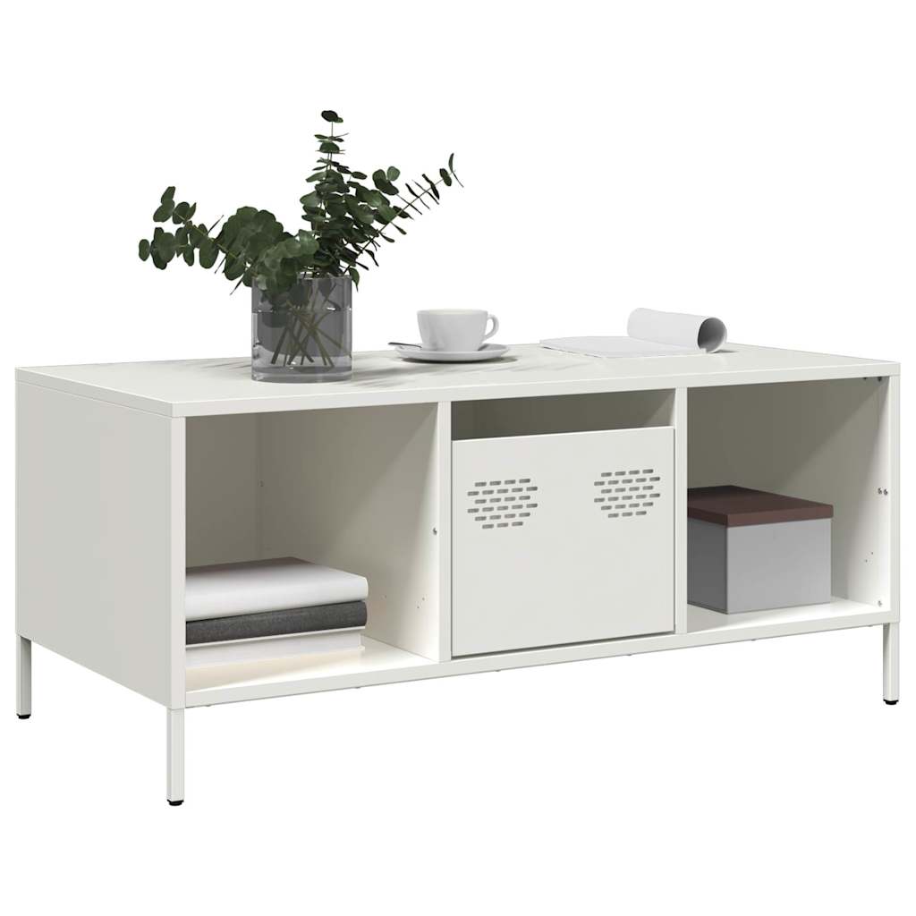 vidaXL Stolik kawowy, biały, 101,5x50x43,5 cm, stal walcowana na zimno