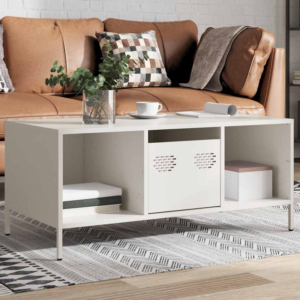 vidaXL Stolik kawowy, biały, 101,5x50x43,5 cm, stal walcowana na zimno