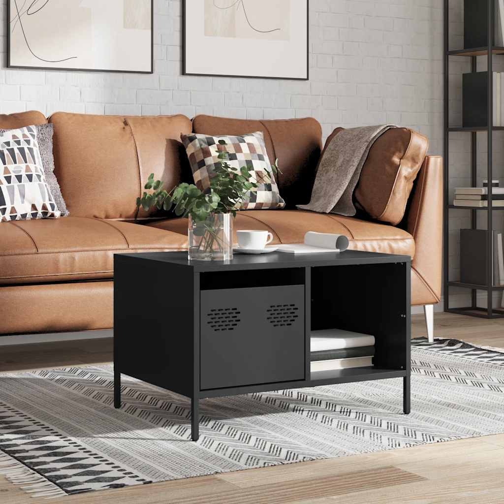 vidaXL Stolik kawowy, czarny, 68,5x50x43,5 cm, stal walcowana na zimno