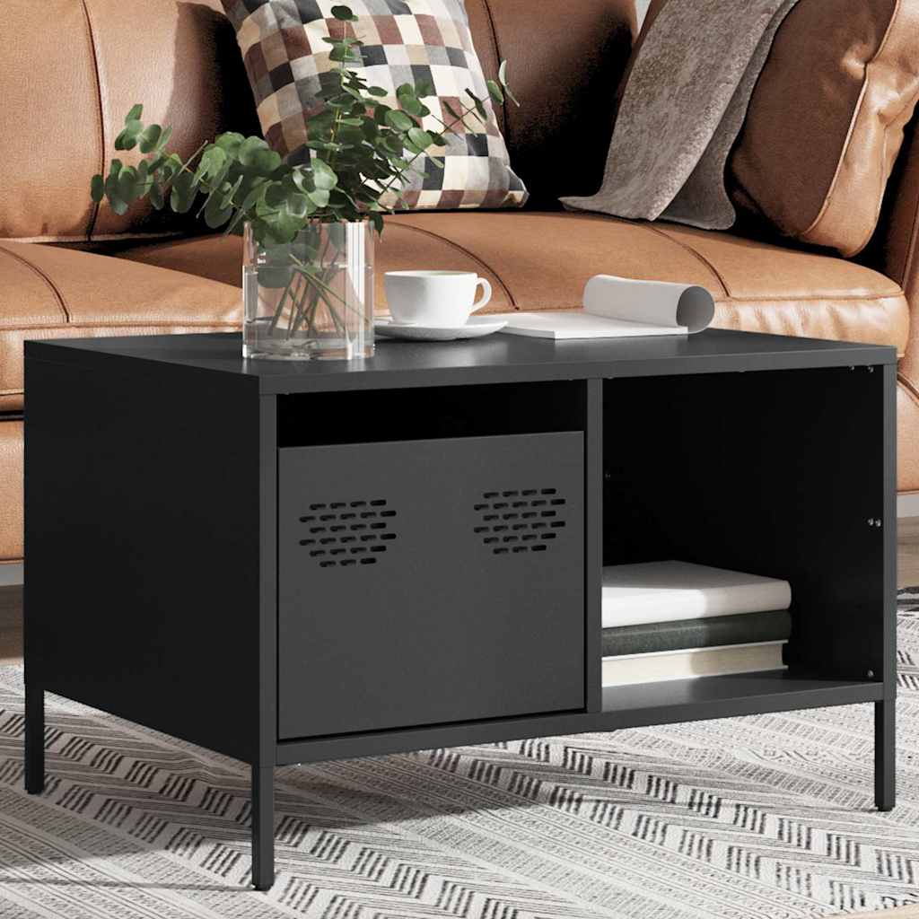 vidaXL Stolik kawowy, czarny, 68,5x50x43,5 cm, stal walcowana na zimno