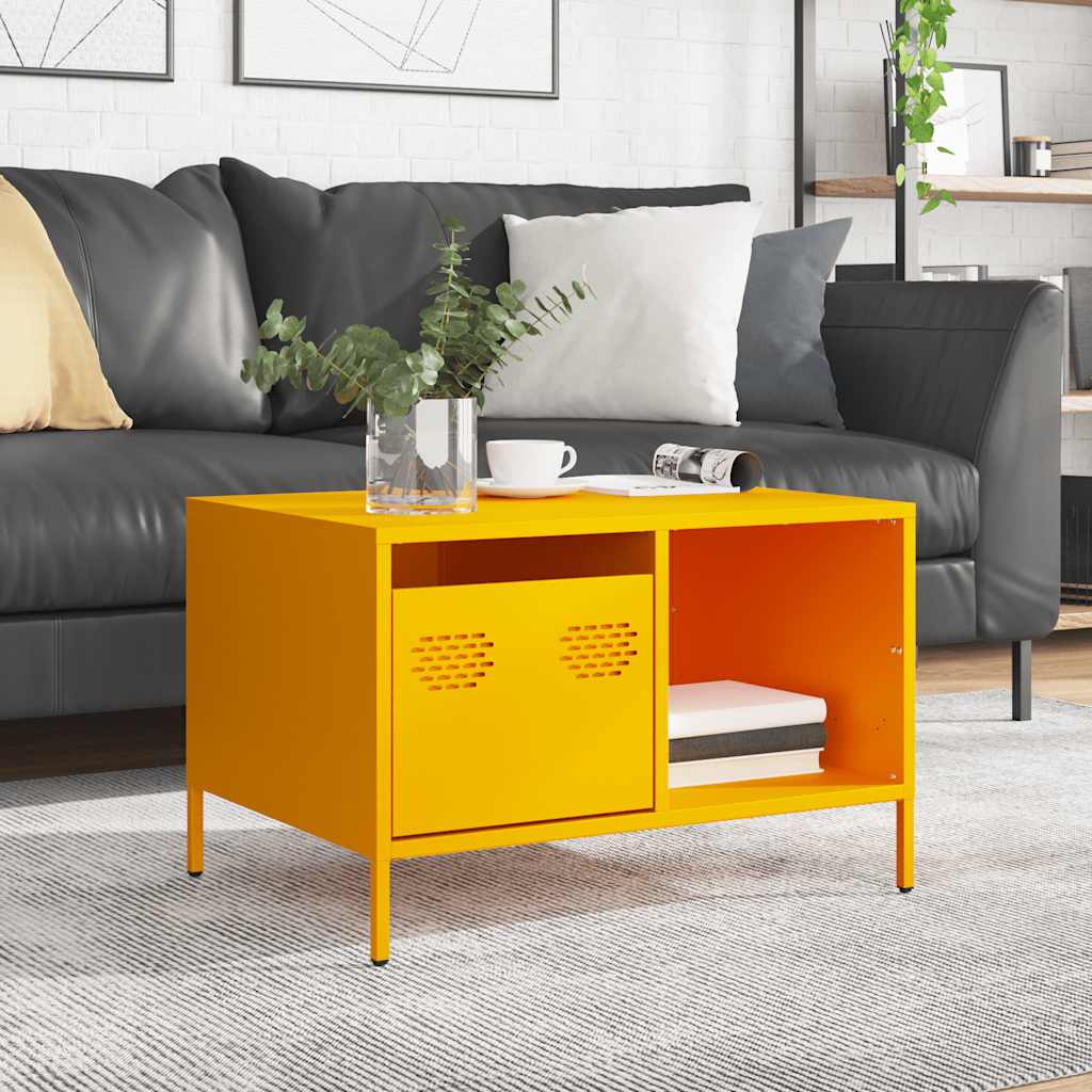 vidaXL Stolik kawowy musztarda 68,5x50x43,5 cm stal walcowana na zimno