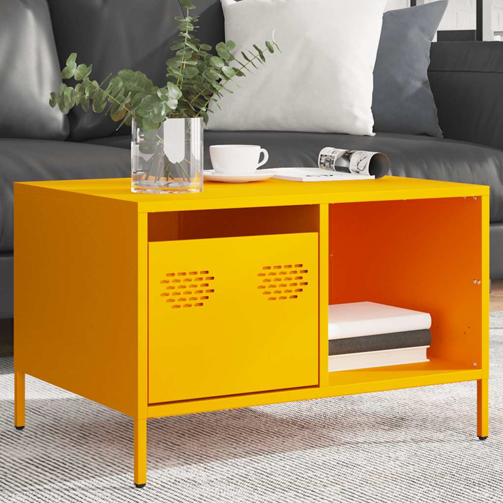 vidaXL Stolik kawowy musztarda 68,5x50x43,5 cm stal walcowana na zimno