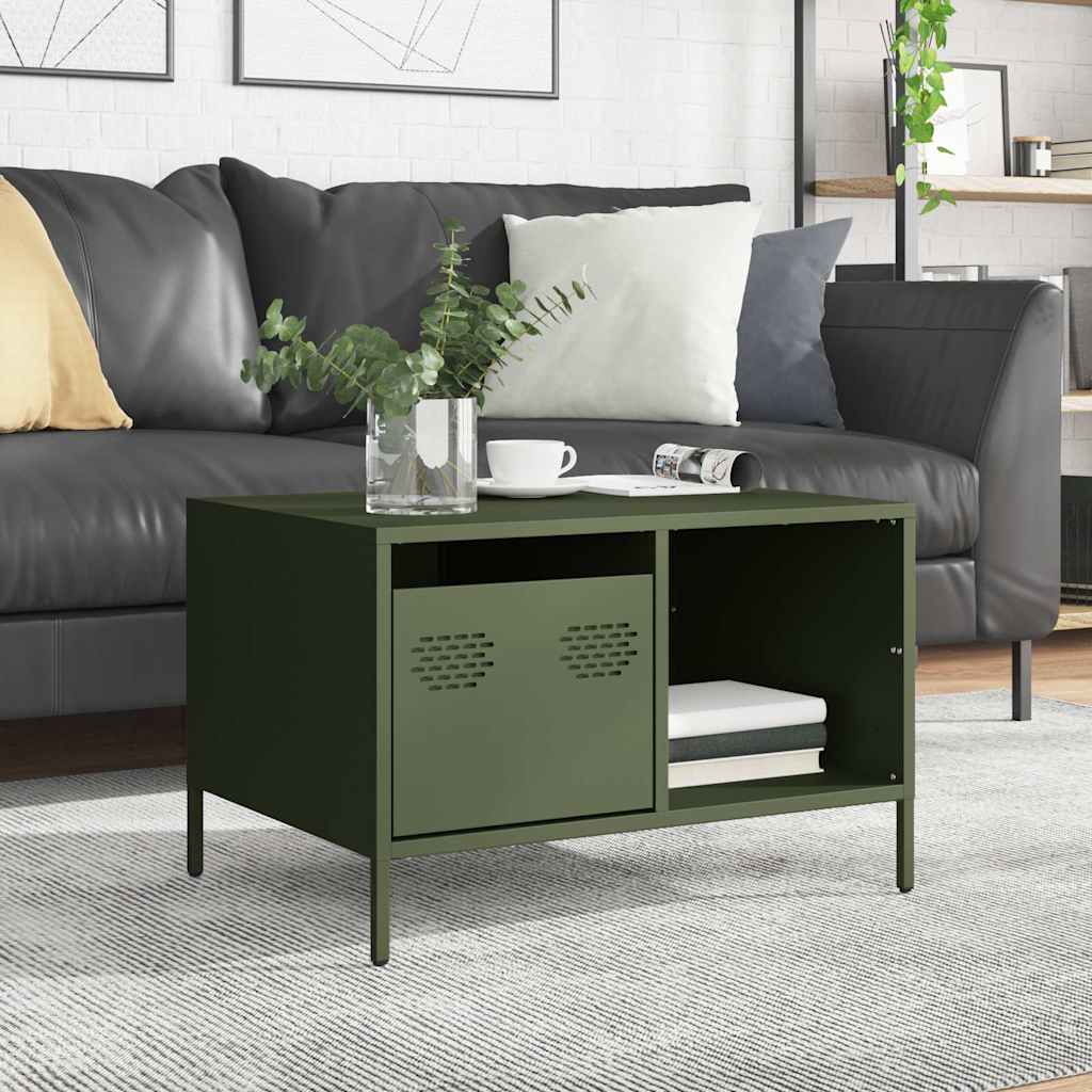 vidaXL Stolik kawowy oliwkowy 68,5x50x43,5 cm stal walcowana na zimno