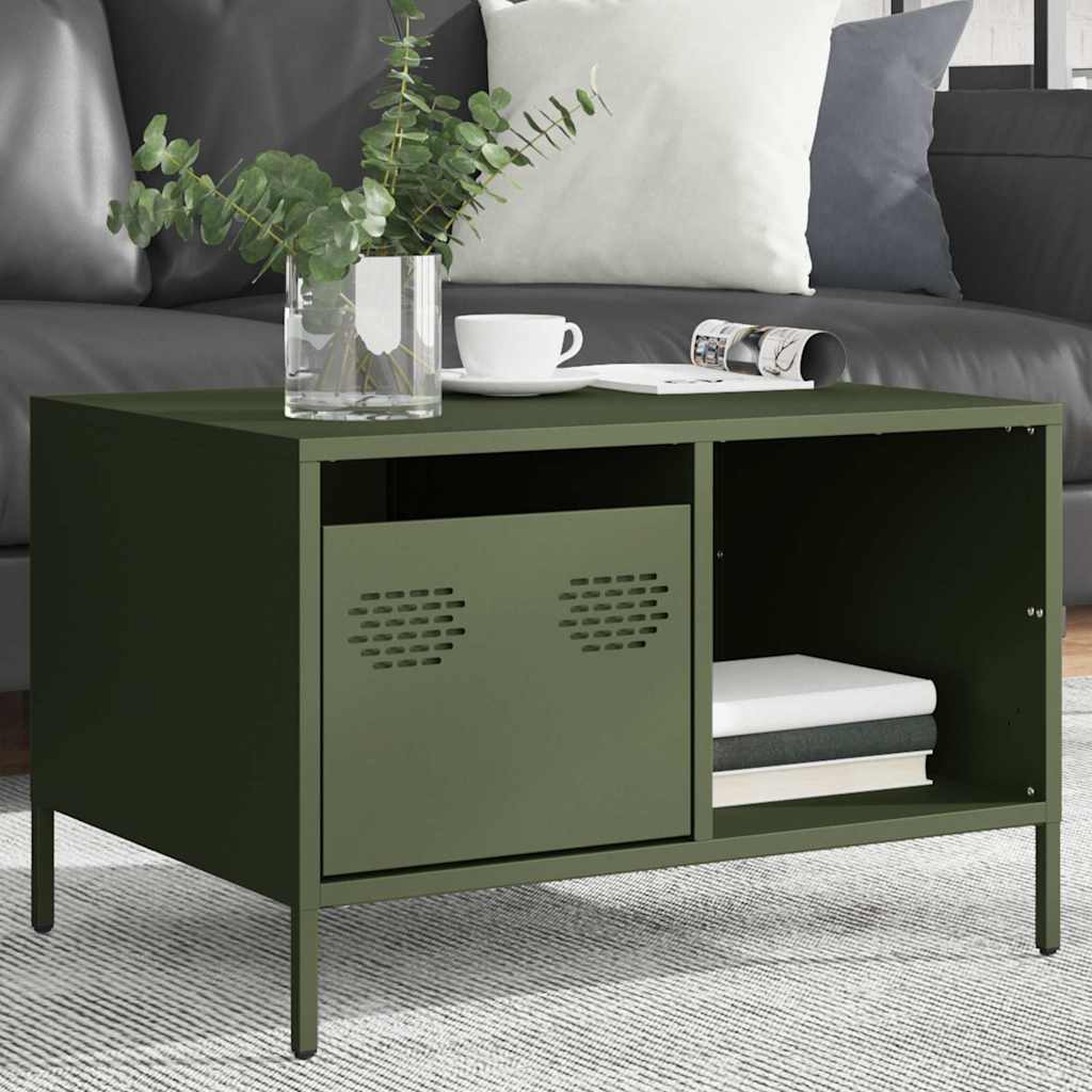 vidaXL Stolik kawowy oliwkowy 68,5x50x43,5 cm stal walcowana na zimno