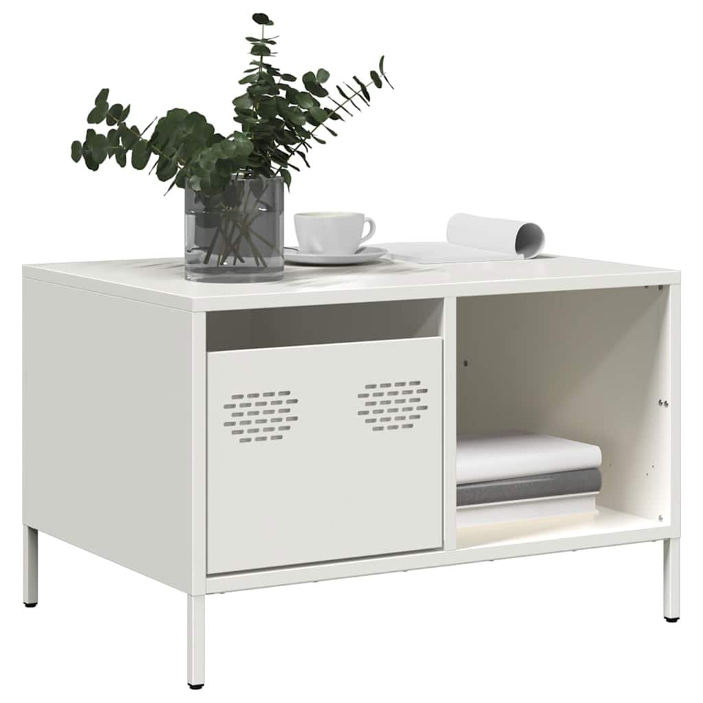 vidaXL Stolik kawowy, biały, 68,5x50x43,5 cm, stal walcowana na zimno