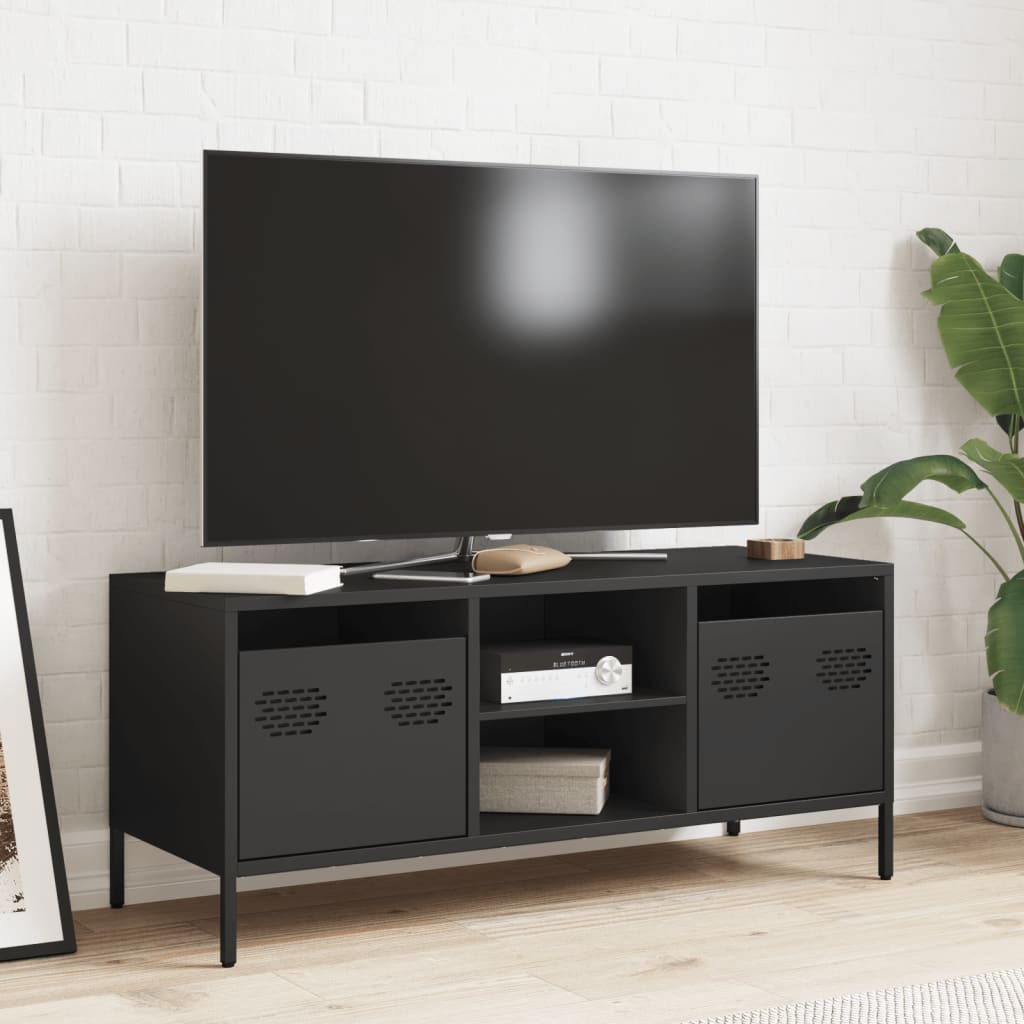 vidaXL Szafka RTV, czarna, 101,5x39x43,5 cm, stal walcowana na zimno