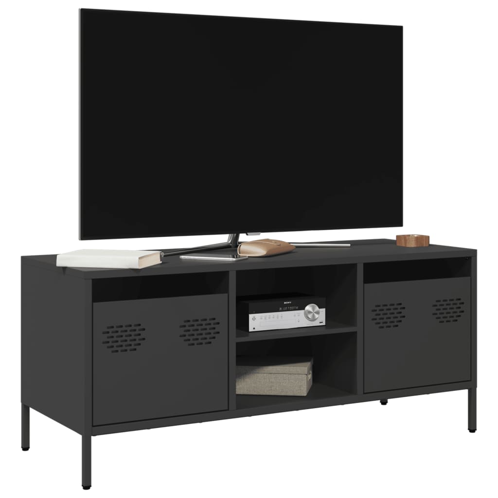 vidaXL Szafka RTV, czarna, 101,5x39x43,5 cm, stal walcowana na zimno