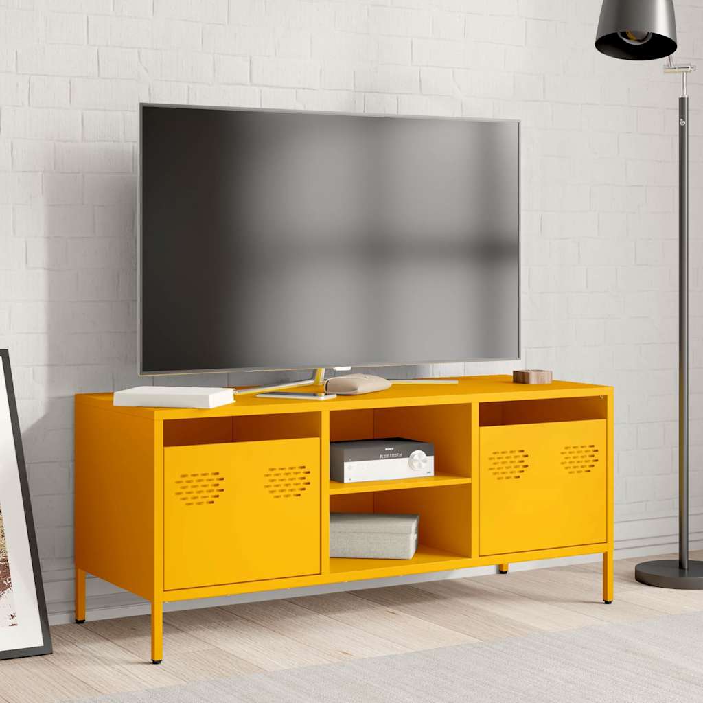 vidaXL Szafka RTV, żółta, 101,5x39x43,5 cm, stal walcowana na zimno