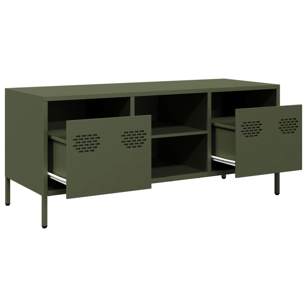 vidaXL Szafka RTV, oliwkowa, 101,5x39x43,5 cm, stal walcowana na zimno