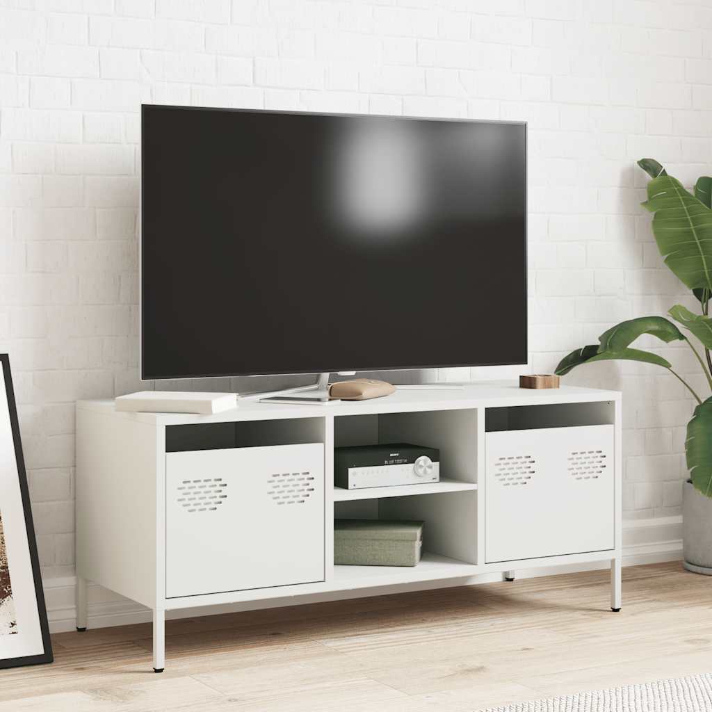 vidaXL Szafka RTV, biała, 101,5x39x43,5 cm, stal walcowana na zimno
