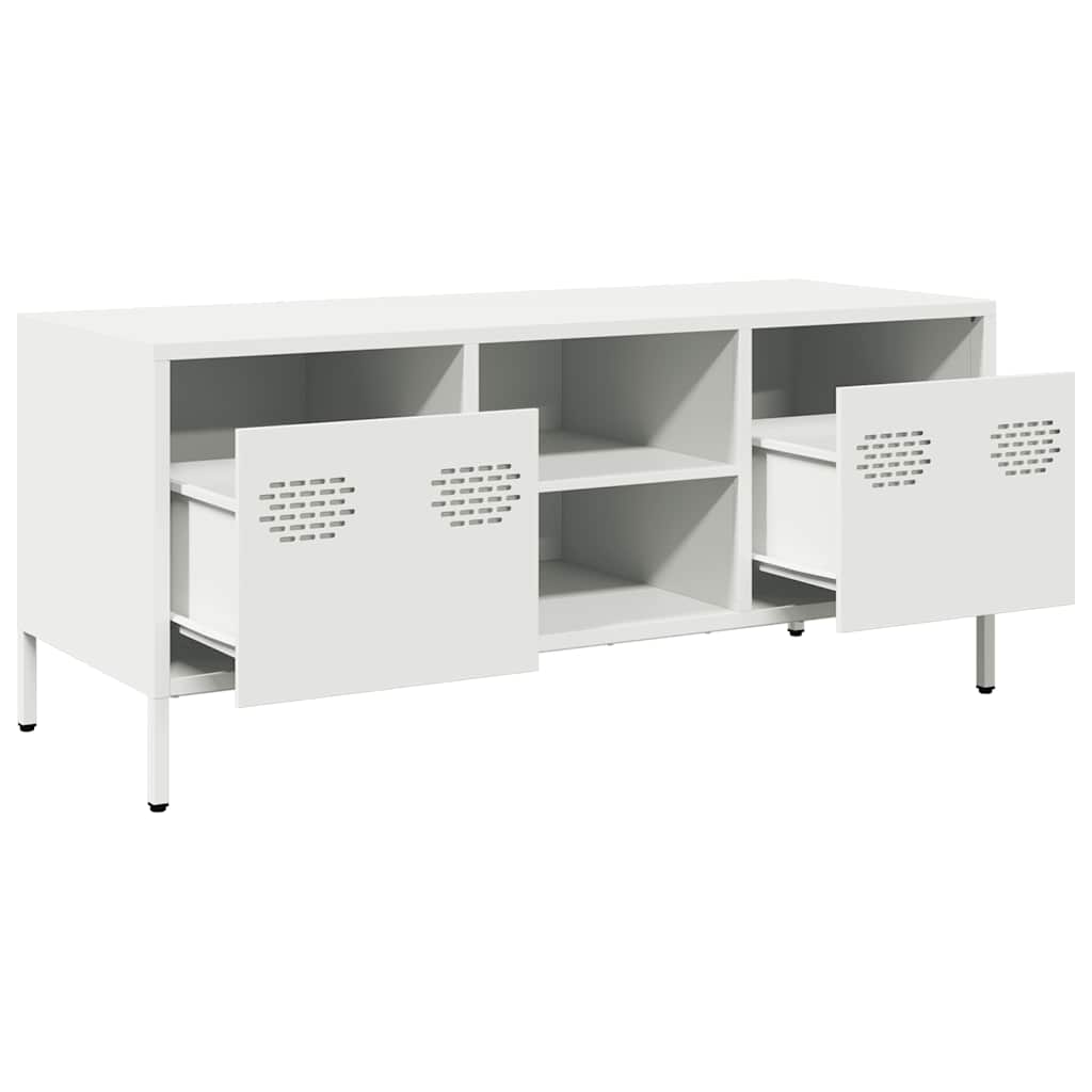 vidaXL Szafka RTV, biała, 101,5x39x43,5 cm, stal walcowana na zimno