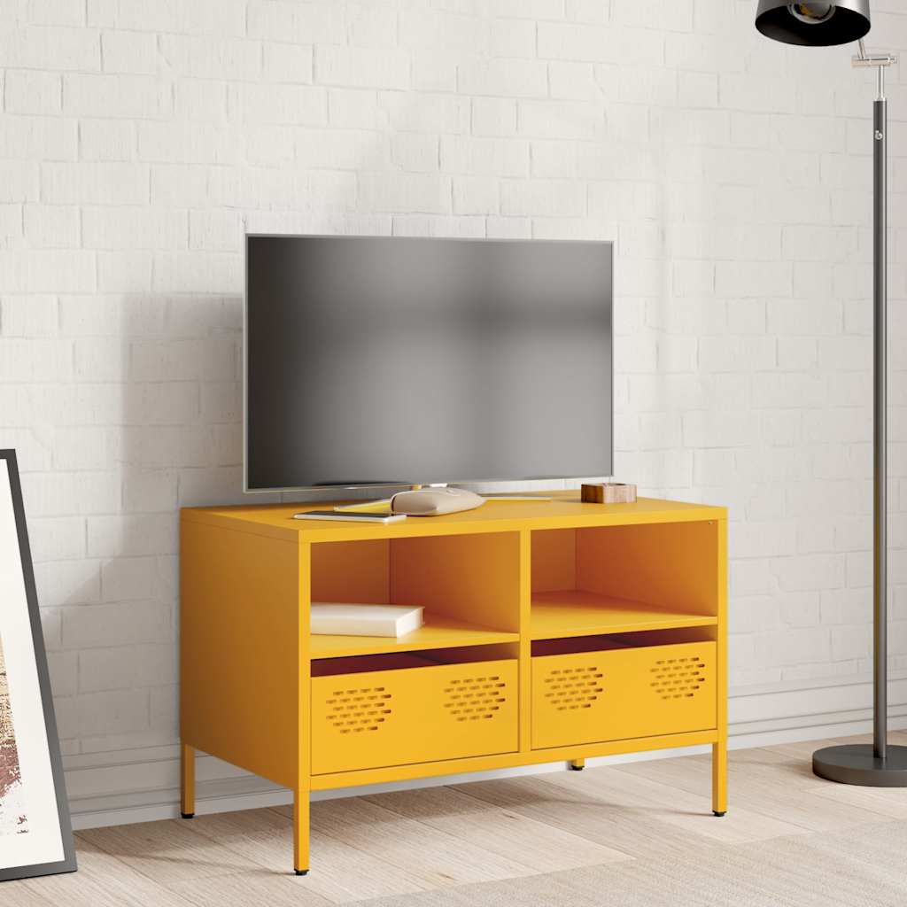 vidaXL Szafka RTV, musztardowa, 68x39x43,5 cm, stal walcowana na zimno