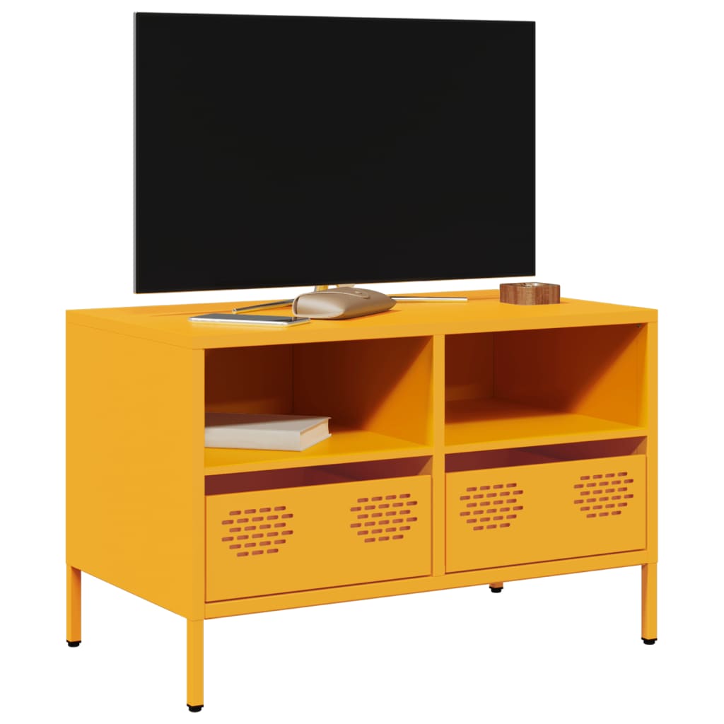 vidaXL Szafka RTV, musztardowa, 68x39x43,5 cm, stal walcowana na zimno