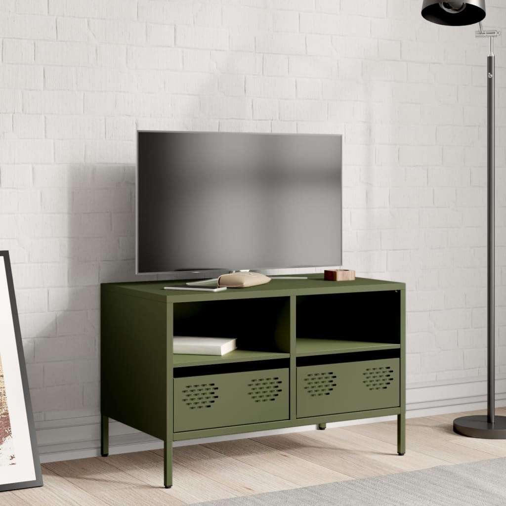 vidaXL Szafka RTV, oliwkowa, 68x39x43,5 cm, stal walcowana na zimno