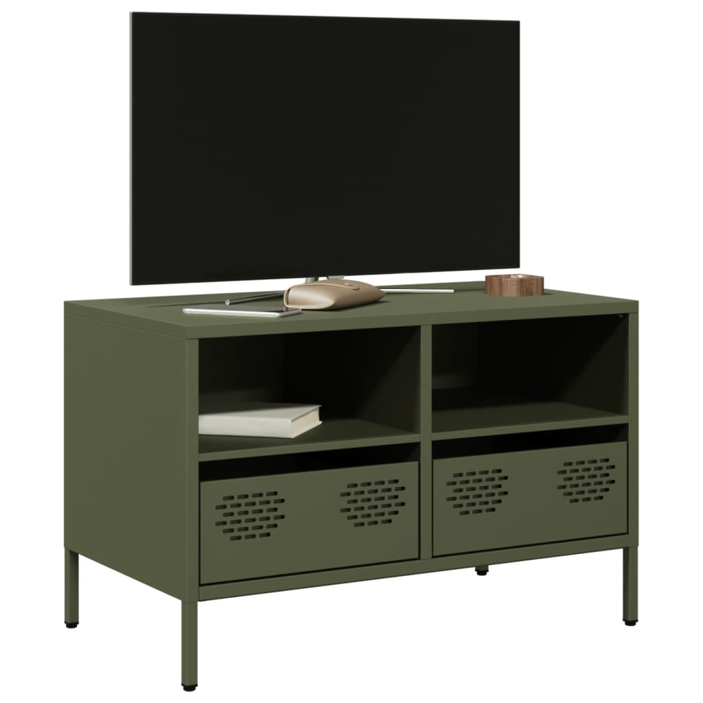 vidaXL Szafka RTV, oliwkowa, 68x39x43,5 cm, stal walcowana na zimno