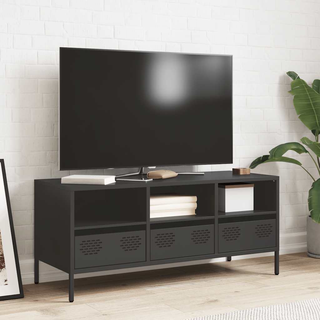 vidaXL Szafka RTV, czarna, 101,5x39x43,5 cm, stal walcowana na zimno