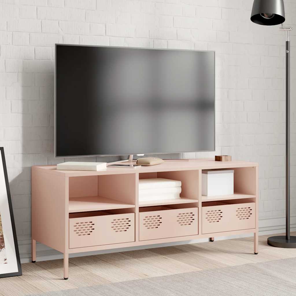 vidaXL Szafka RTV, różowa, 101,5x39x43,5 cm, stal walcowana na zimno