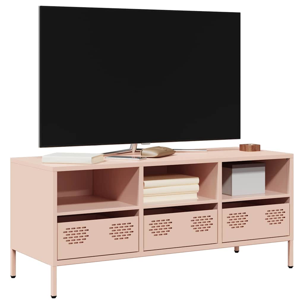 vidaXL Szafka RTV, różowa, 101,5x39x43,5 cm, stal walcowana na zimno