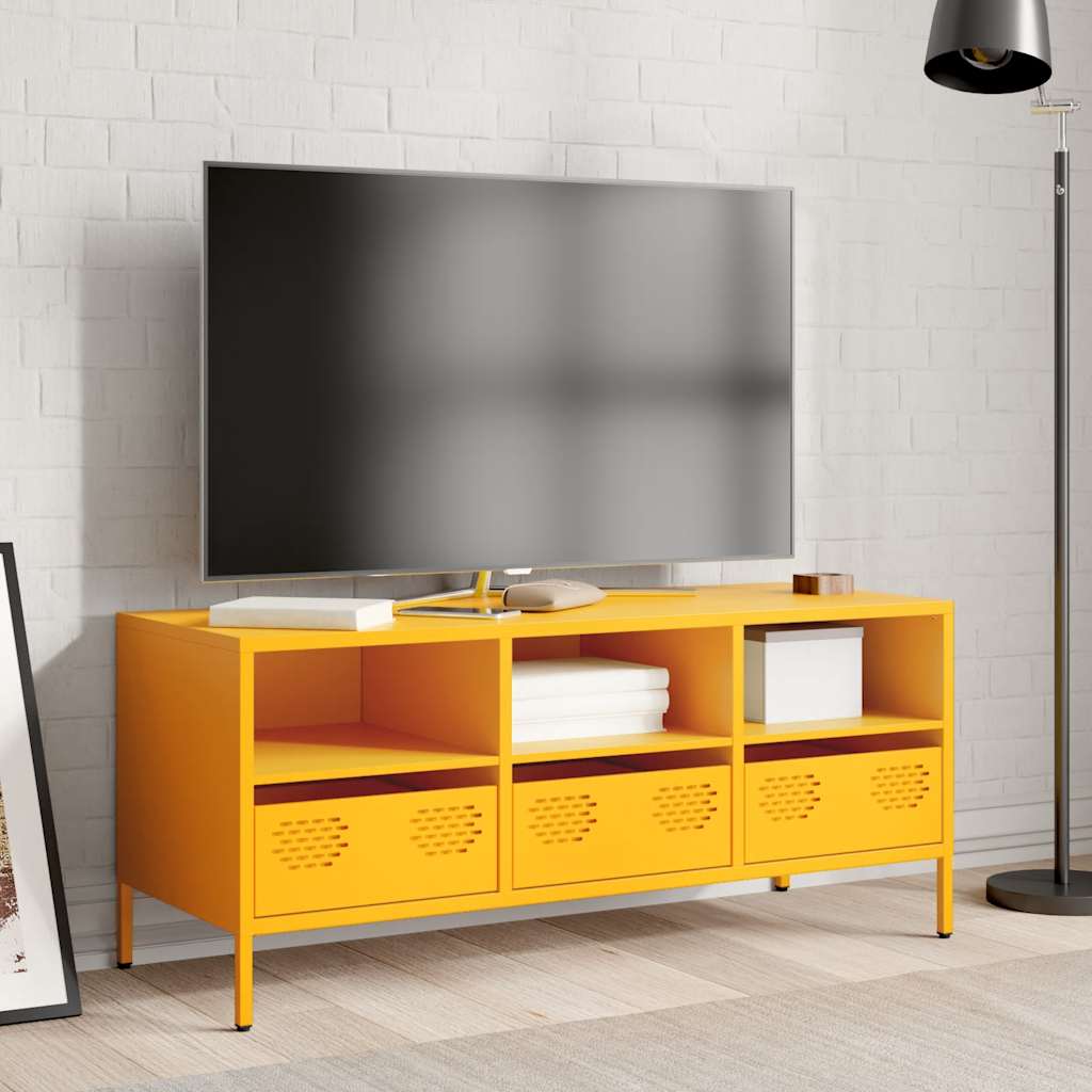 vidaXL Szafka RTV, żółta, 101,5x39x43,5 cm, stal walcowana na zimno