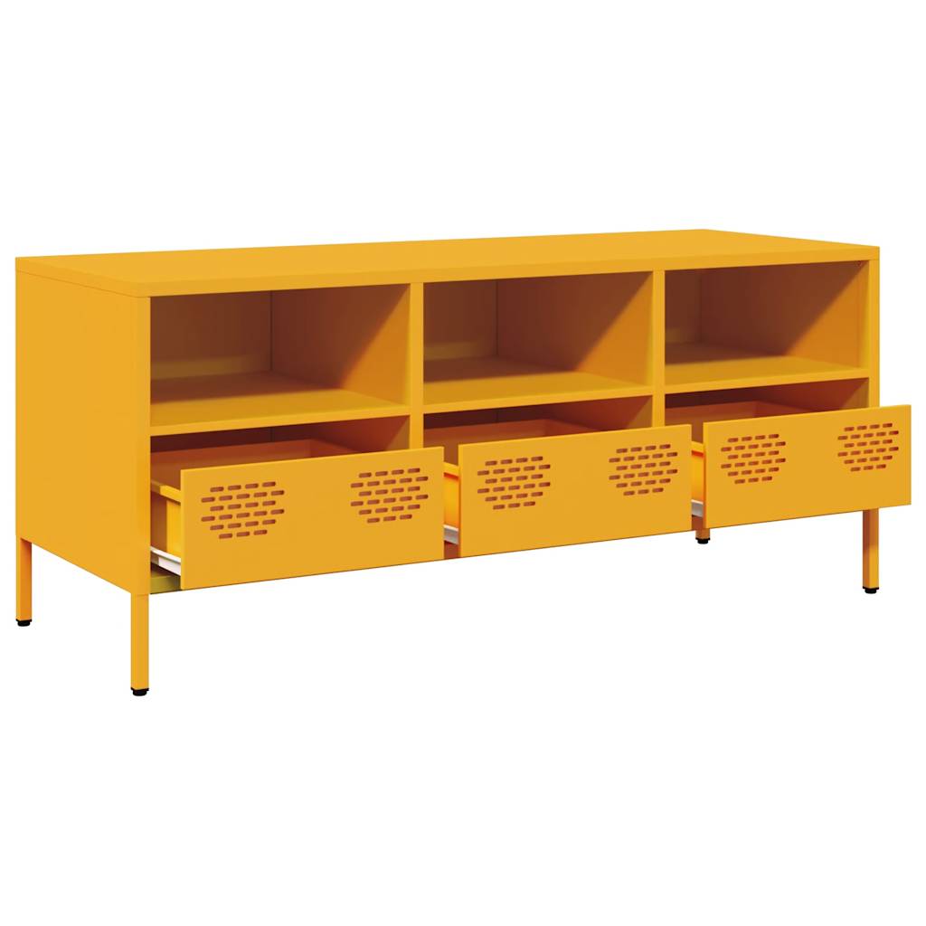 vidaXL Szafka RTV, żółta, 101,5x39x43,5 cm, stal walcowana na zimno