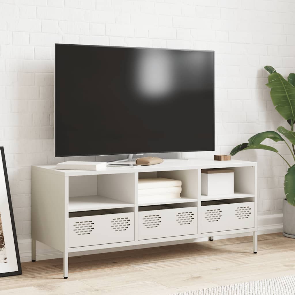 vidaXL Szafka RTV, biała, 101,5x39x43,5 cm, stal walcowana na zimno