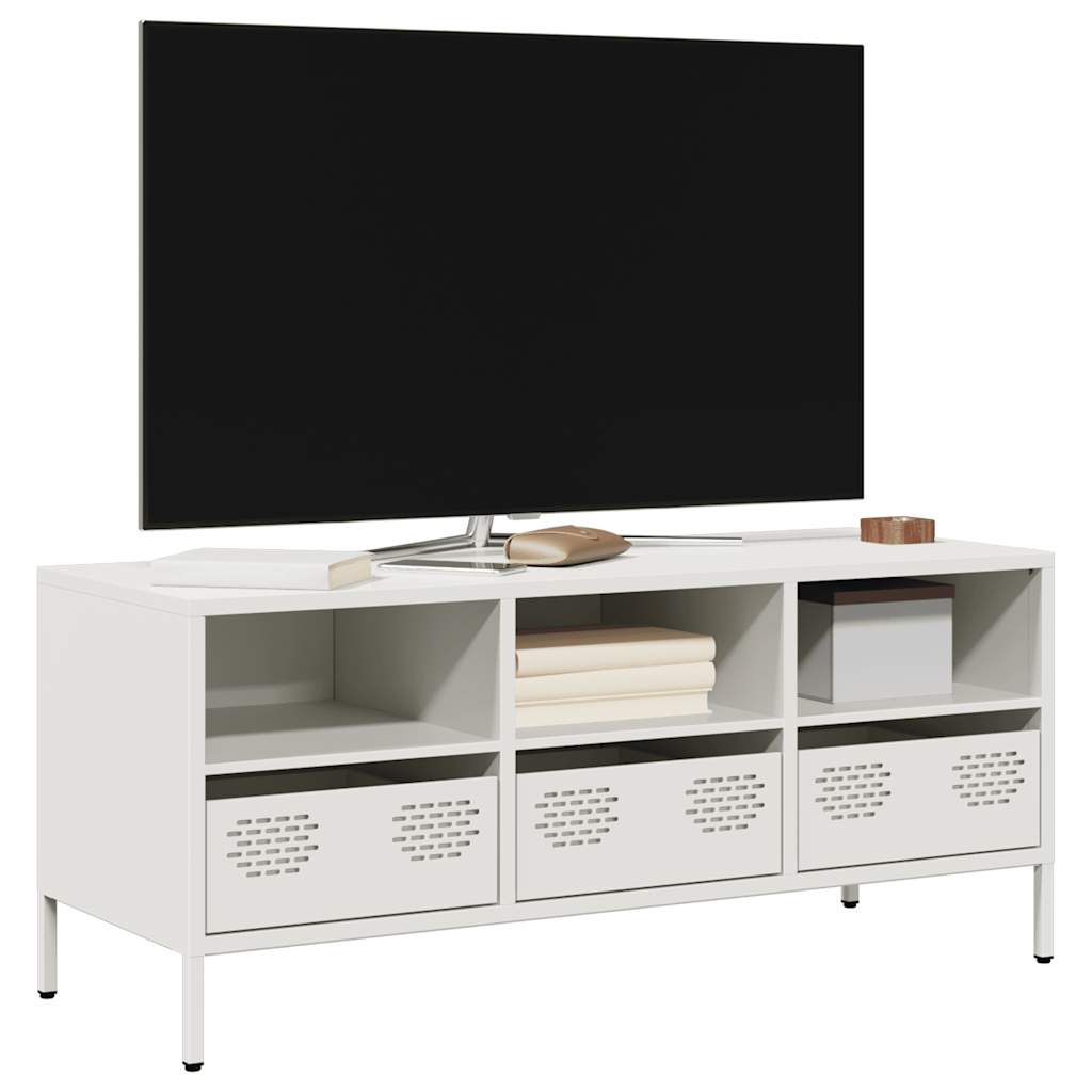 vidaXL Szafka RTV, biała, 101,5x39x43,5 cm, stal walcowana na zimno