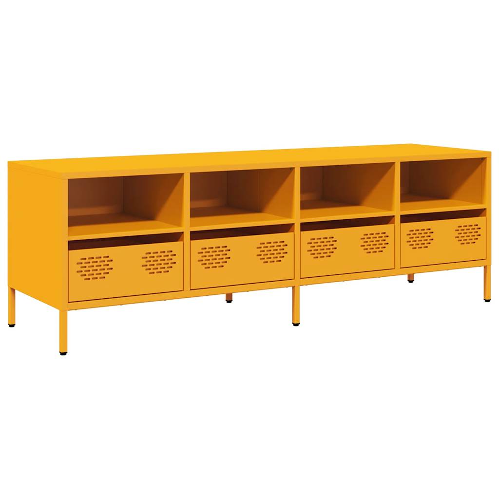 vidaXL Szafka RTV, żółta, 135x39x43,5 cm, stal walcowana na zimno