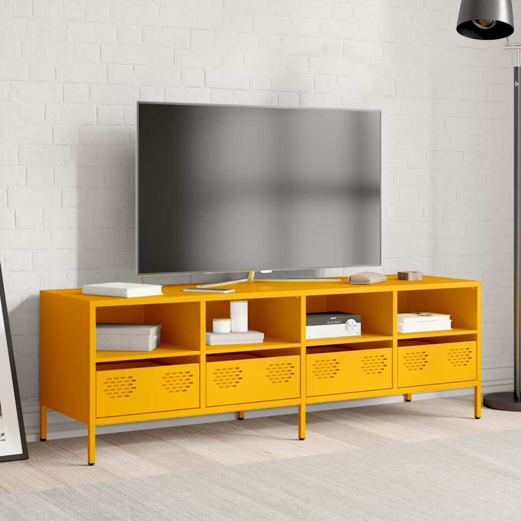vidaXL Szafka RTV, żółta, 135x39x43,5 cm, stal walcowana na zimno