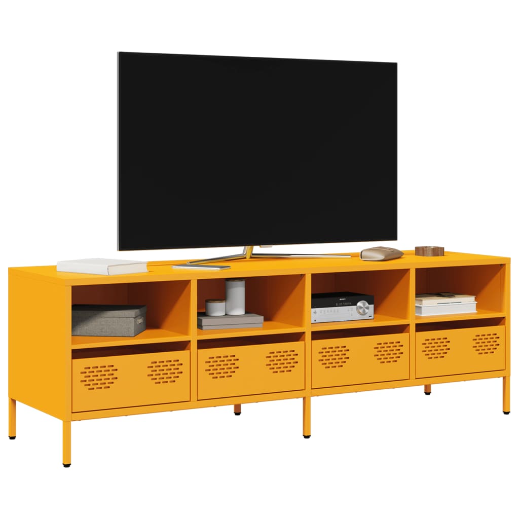 vidaXL Szafka RTV, żółta, 135x39x43,5 cm, stal walcowana na zimno