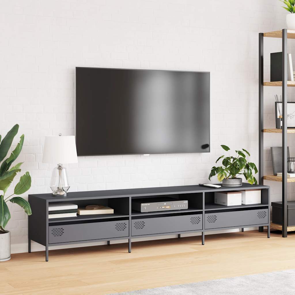 vidaXL Szafka RTV, czarna, 202x39x43,5 cm, stal walcowana na zimno